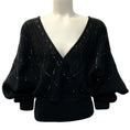 Load image into Gallery viewer, Camilla Black Wool Cable Knit Bead Embellished Surplice Sweater

