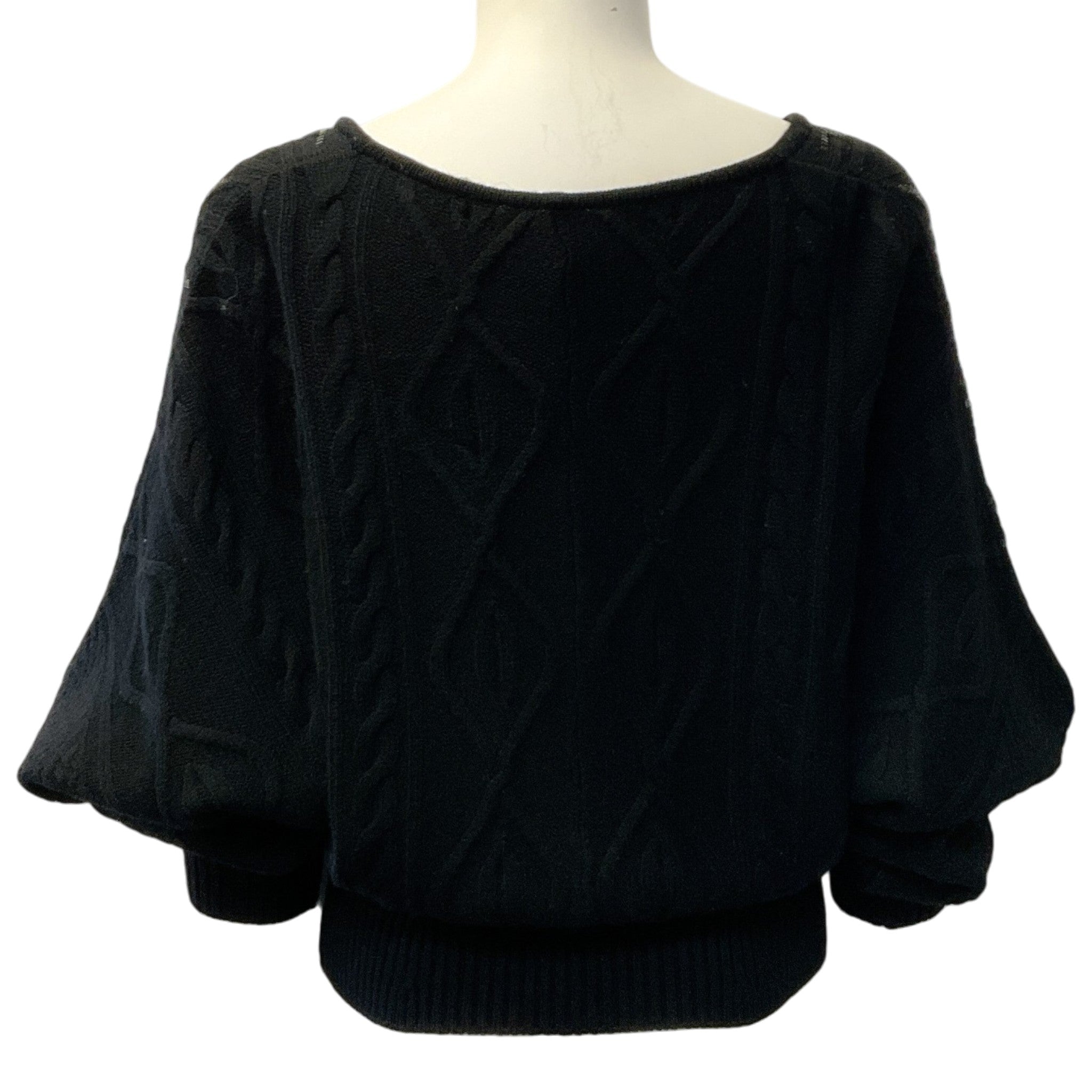 Camilla Black Wool Cable Knit Bead Embellished Surplice Sweater