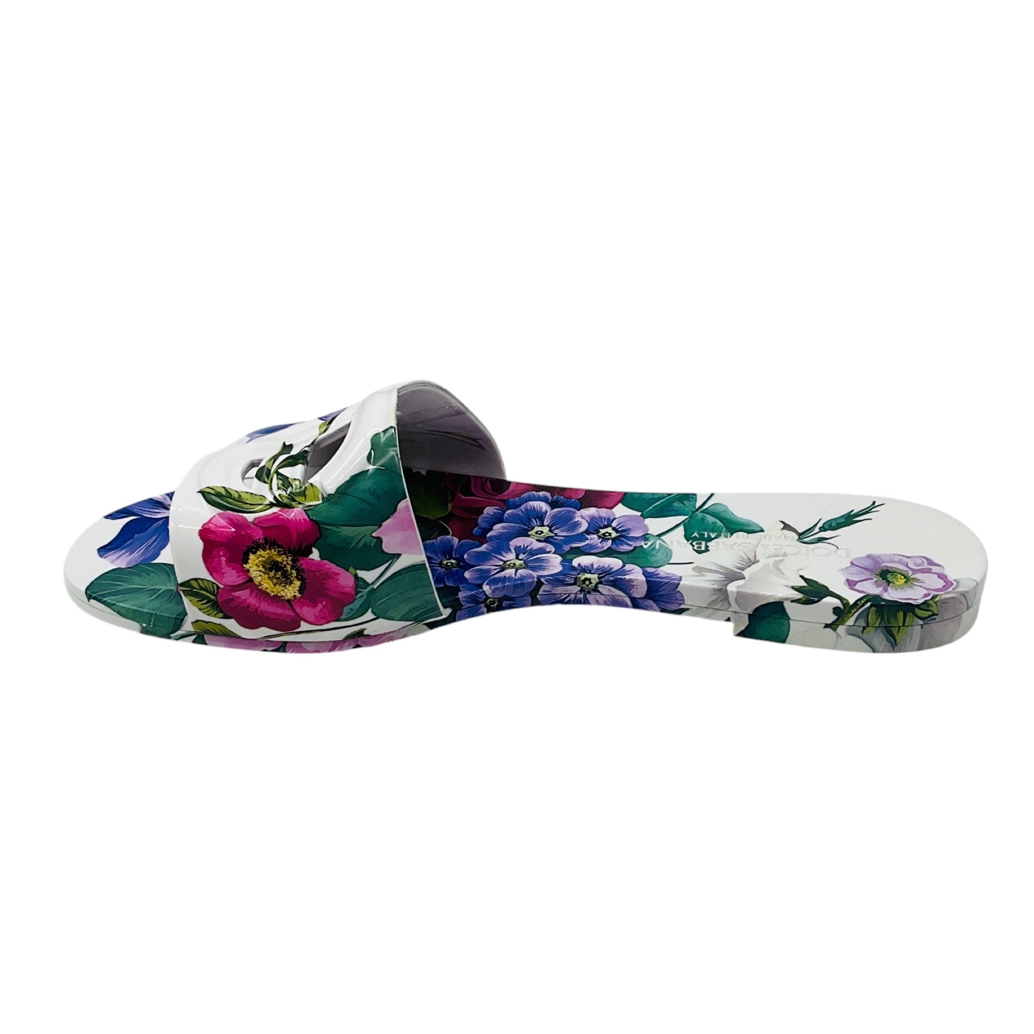 Dolce & Gabbana White / Pink / Purple Multi Floral Print Bianca Interlock Slide Sandal