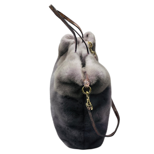 Valentino Lilac Ombre Effect Mink Fur Tote Handbag with Shoulder Strap and Embossed Leather Trim