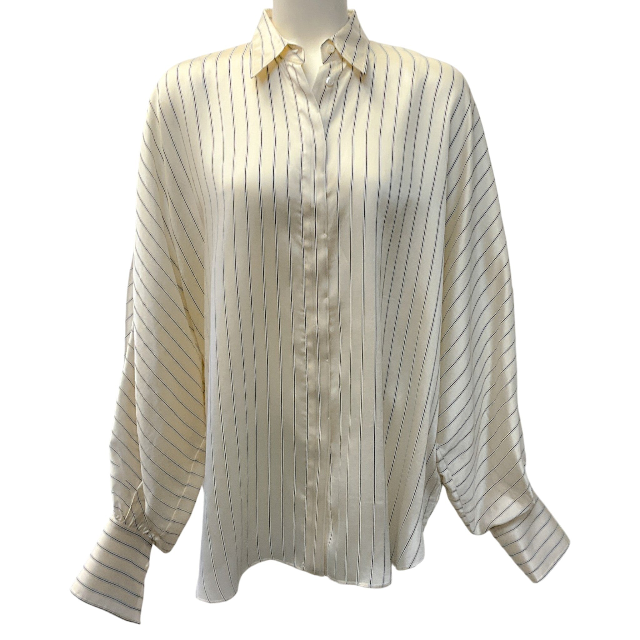 Brunello Cucinelli Ivory Oversized Blouse with Black Pinstripes
