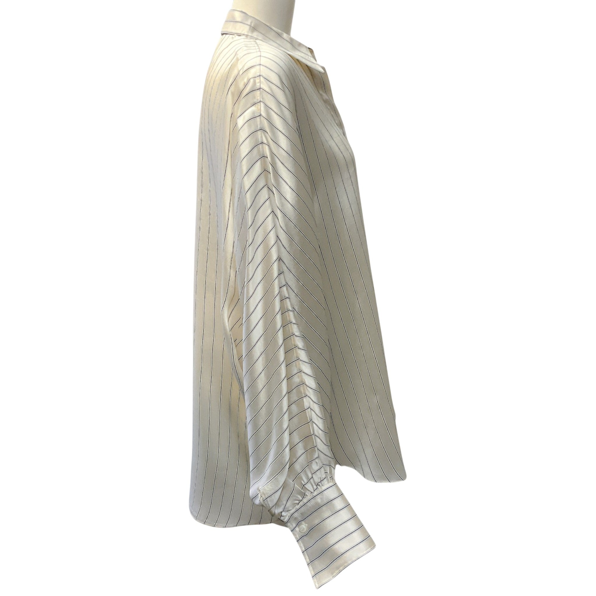 Brunello Cucinelli Ivory Oversized Blouse with Black Pinstripes