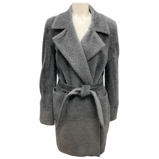 Max Mara Grey Belted Alpaca Coat