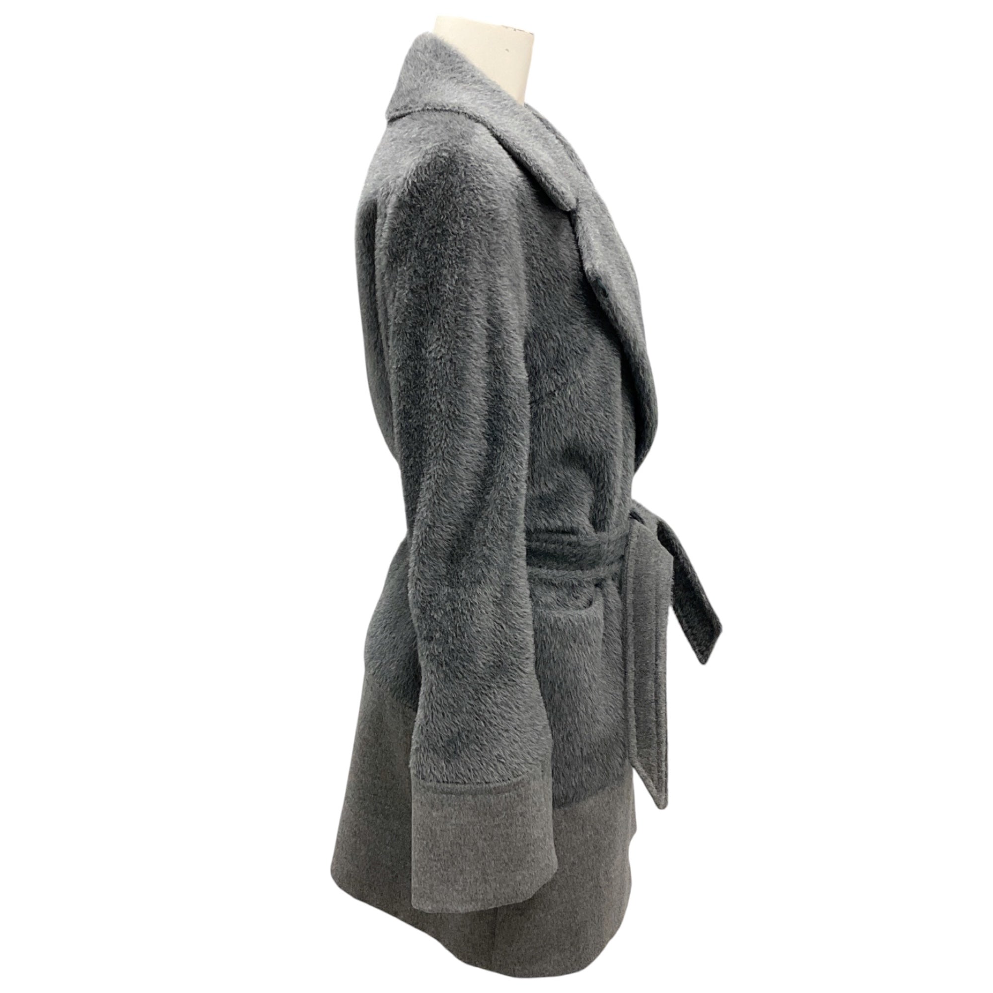 Max Mara Grey Belted Alpaca Coat
