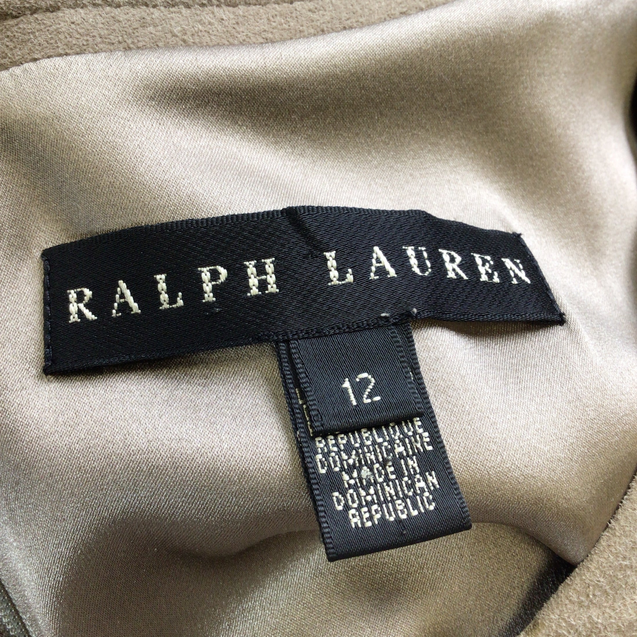 Ralph Lauren Black Label Taupe Suede Trimmed Short Sleeved Wool Midi Dress