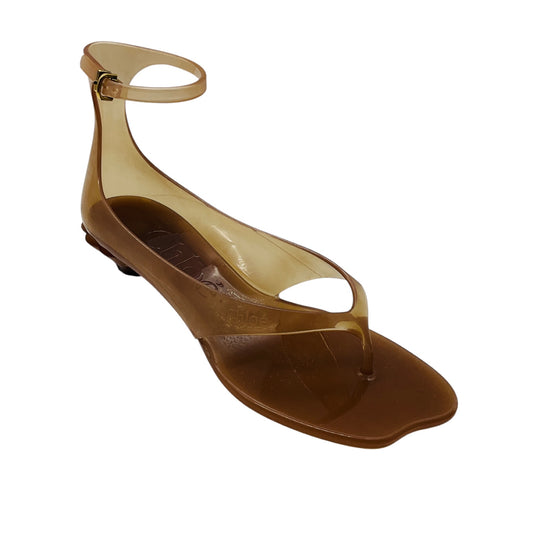 Chloe Tan Jelly Sandals with Ankle Strap and Kitten Heel