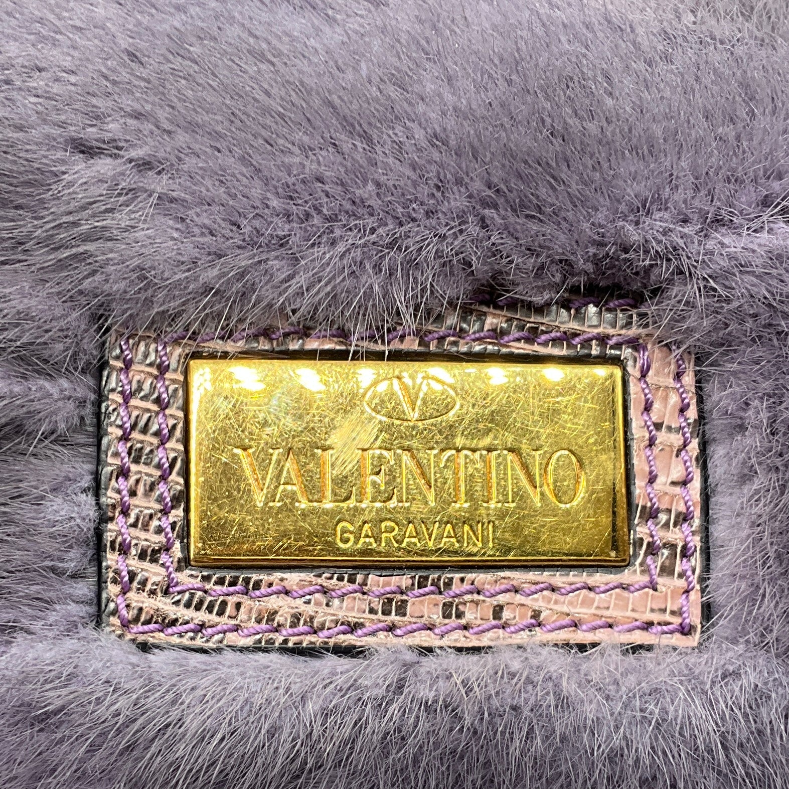 Valentino Lilac Ombre Effect Mink Fur Tote Handbag with Shoulder Strap and Embossed Leather Trim