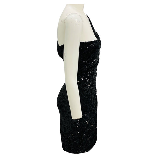 IRO Black Sila Sequined One Shoulder Mini Dress