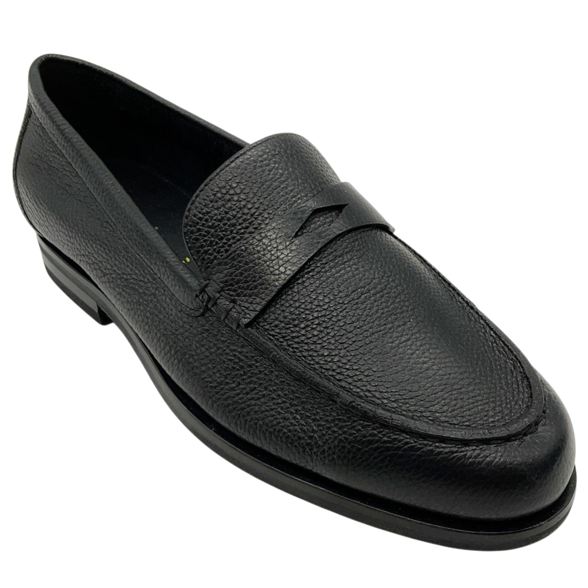 Santoni Black Pebbled Leather Loafers

