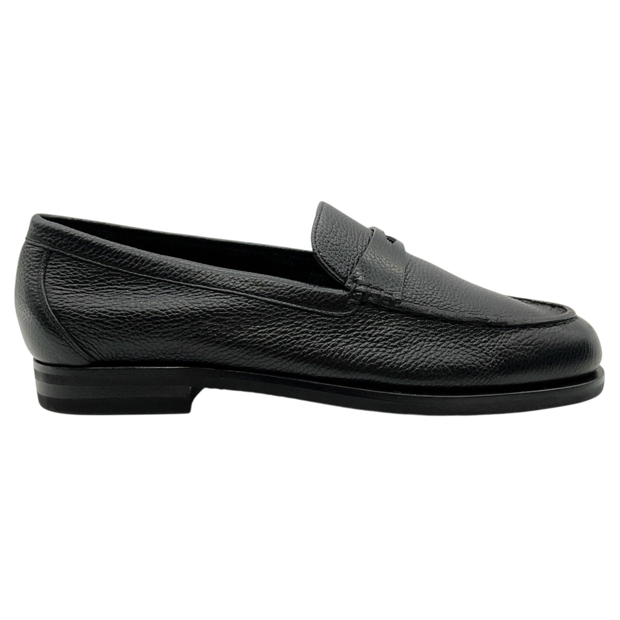 Santoni Black Pebbled Leather Loafers