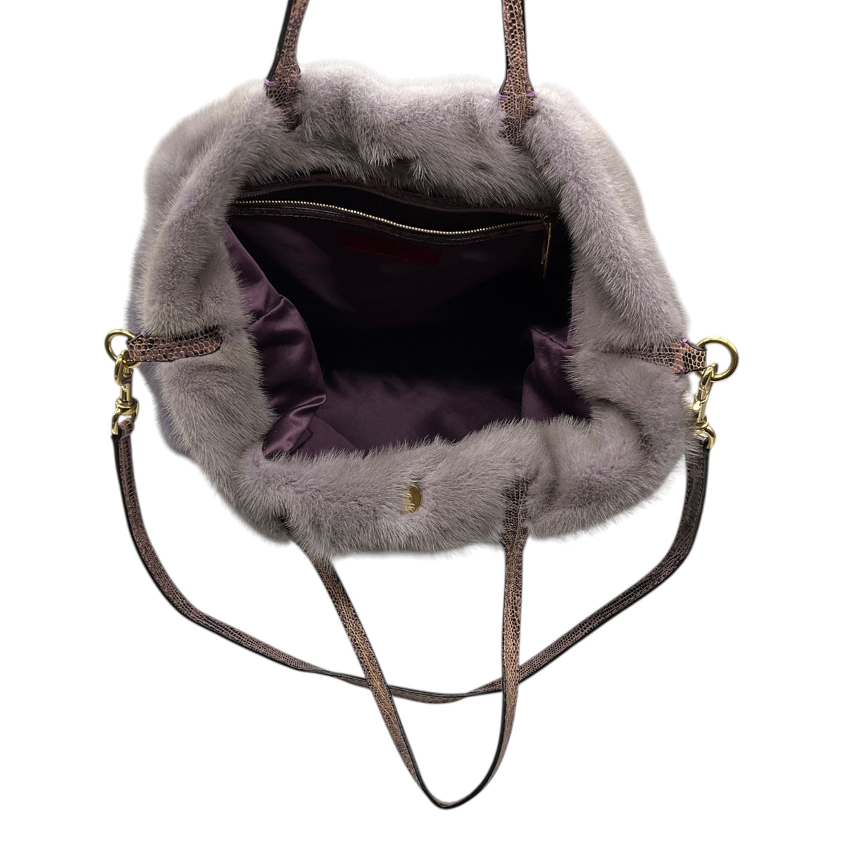Valentino Lilac Ombre Effect Mink Fur Tote Handbag with Shoulder Strap and Embossed Leather Trim