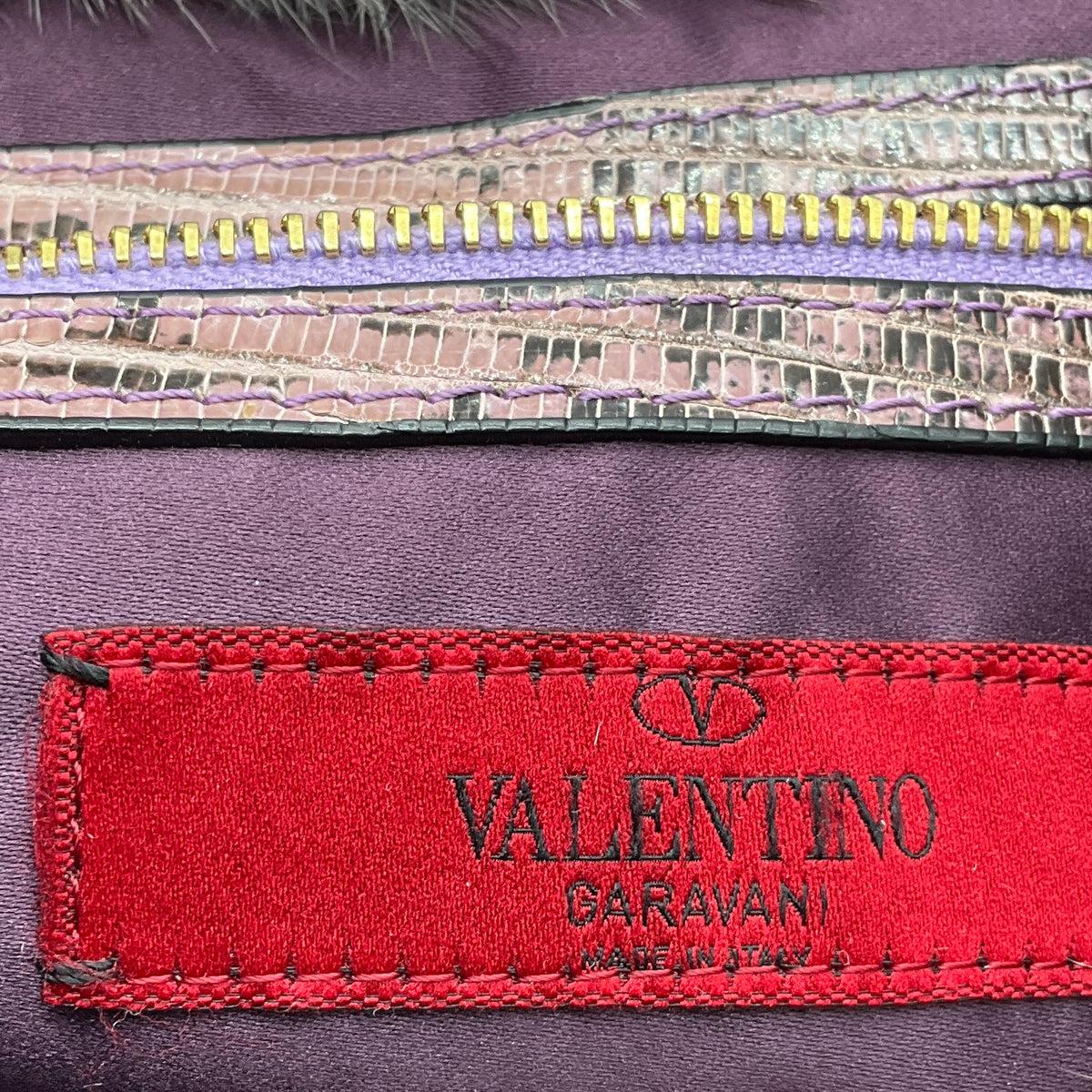 Valentino Lilac Ombre Effect Mink Fur Tote Handbag with Shoulder Strap and Embossed Leather Trim
