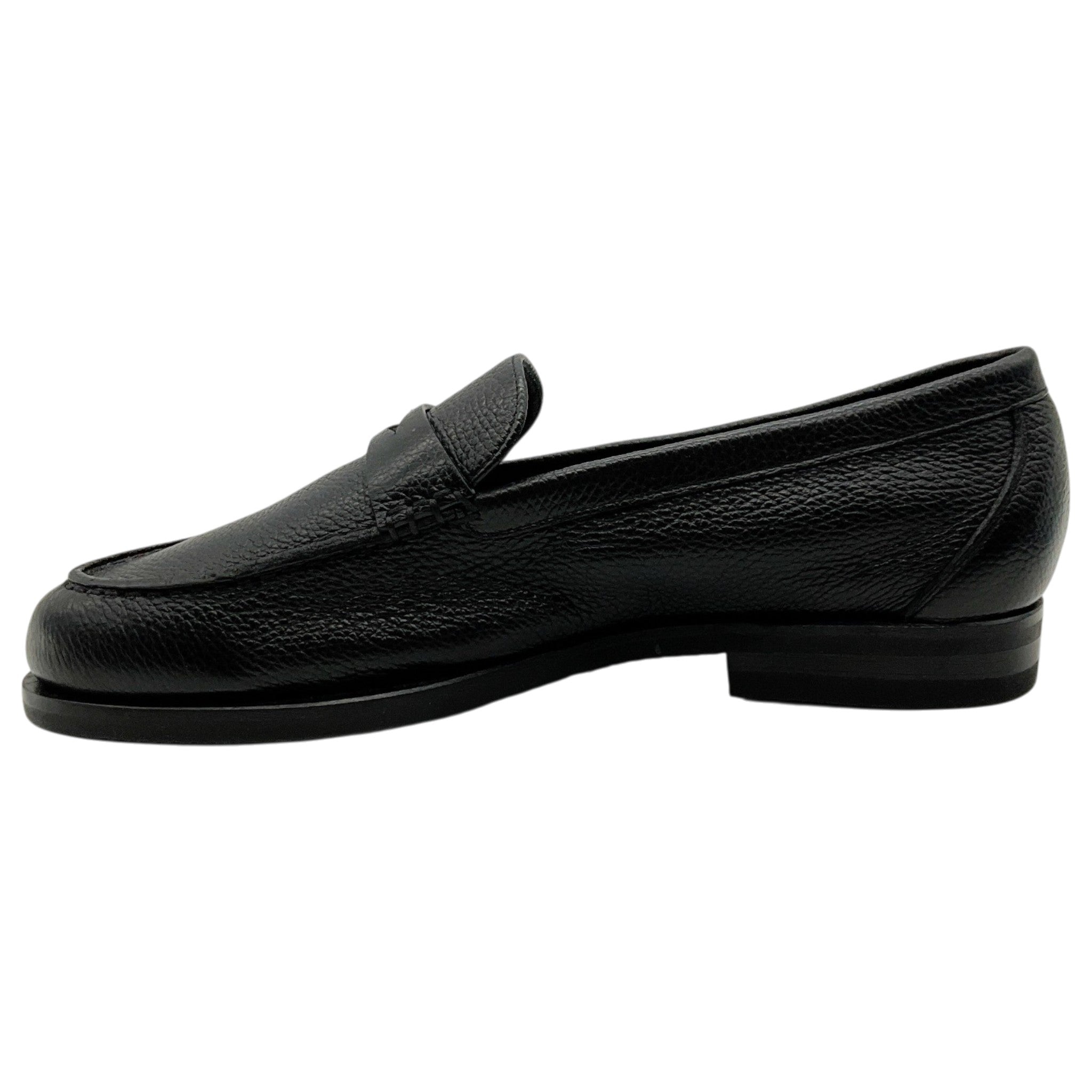 Santoni Black Pebbled Leather Loafers