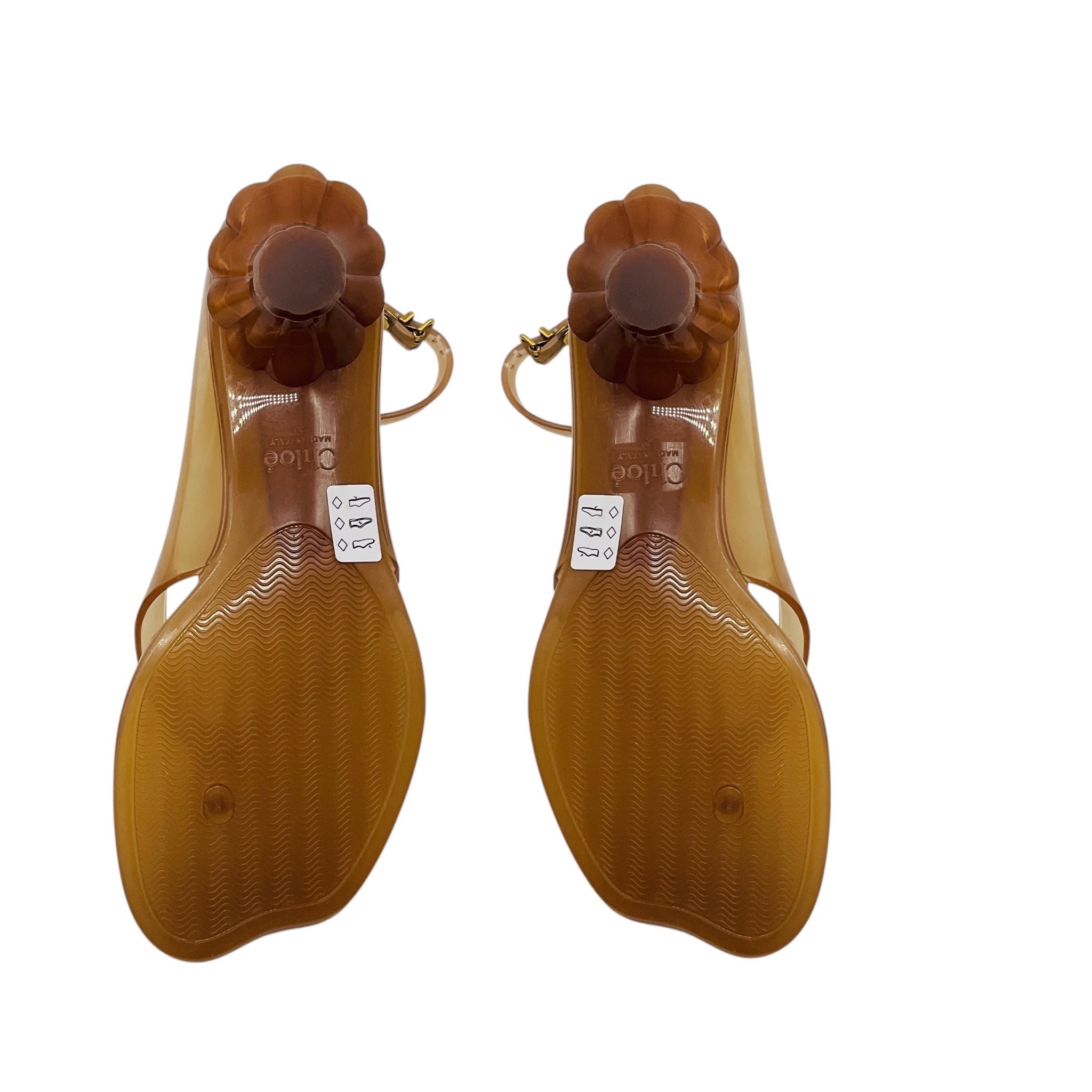 Chloe Tan Jelly Sandals with Ankle Strap and Kitten Heel