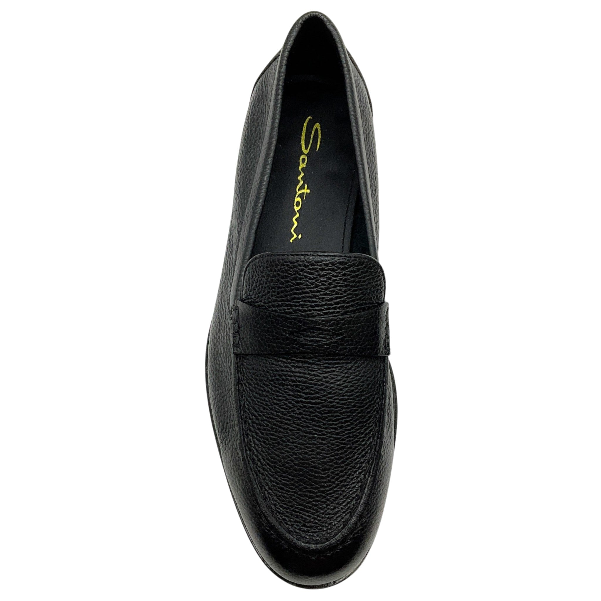 Santoni Black Pebbled Leather Loafers