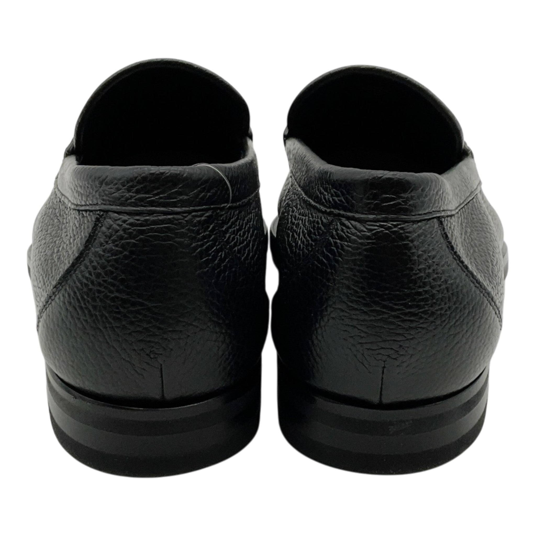 Santoni Black Pebbled Leather Loafers