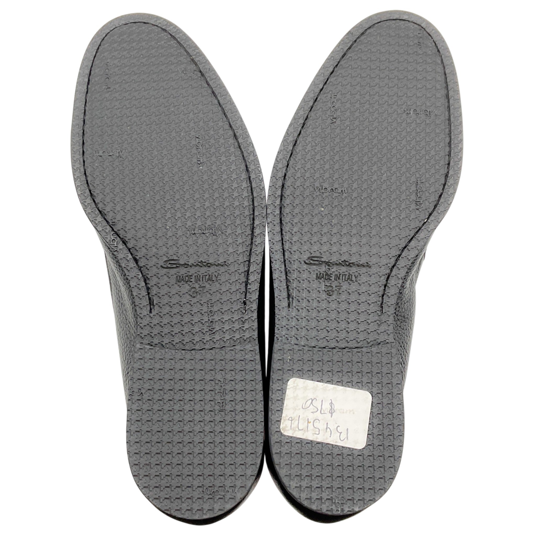 Santoni Black Pebbled Leather Loafers
