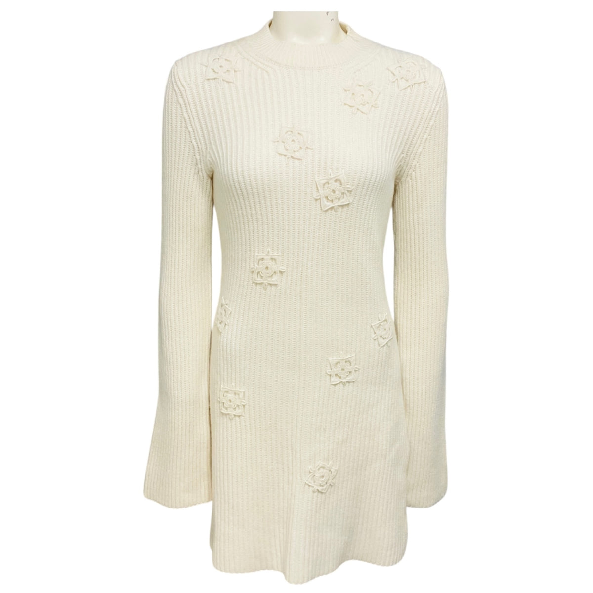 Gabriela Hearst Ivory Embroidered Long Sleeved Cashmere Knit Dress