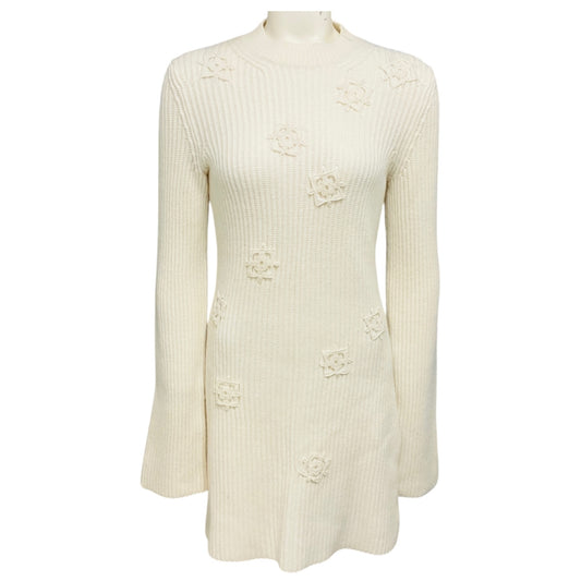 Gabriela Hearst Ivory Embroidered Long Sleeved Cashmere Knit Dress