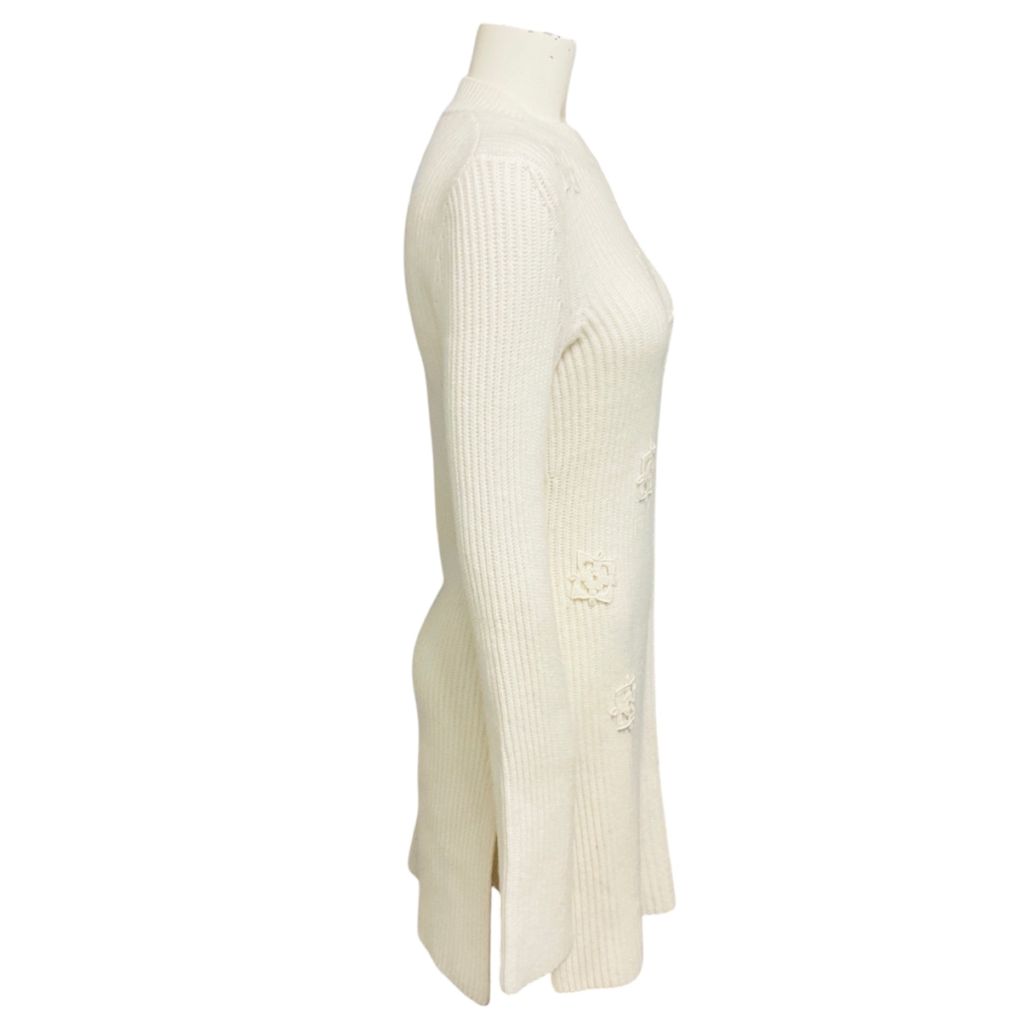 Gabriela Hearst Ivory Embroidered Long Sleeved Cashmere Knit Dress