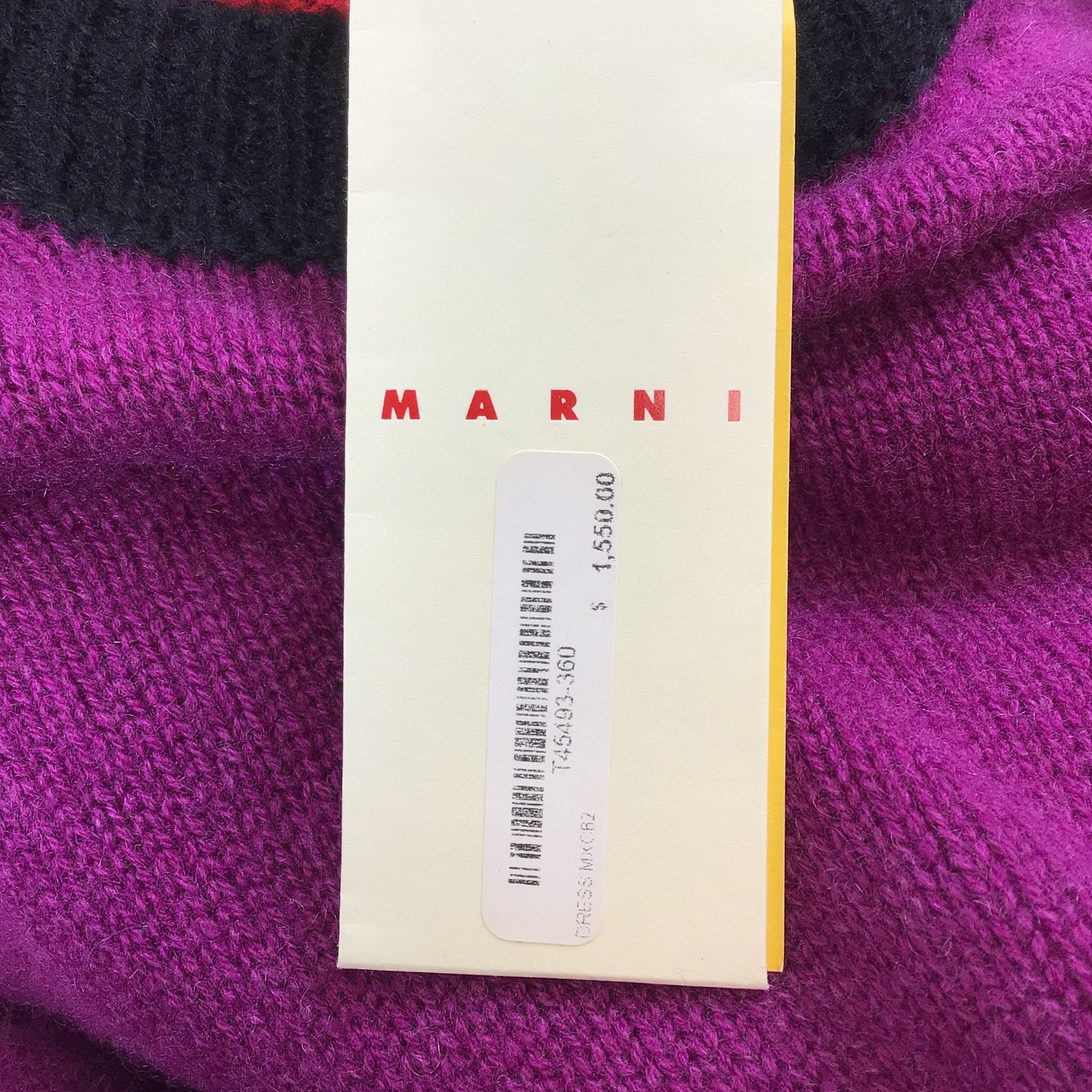 Marni Red / Purple / Black 2022 Colorblock Long Sleeved Cashmere Knit Sweater Dress