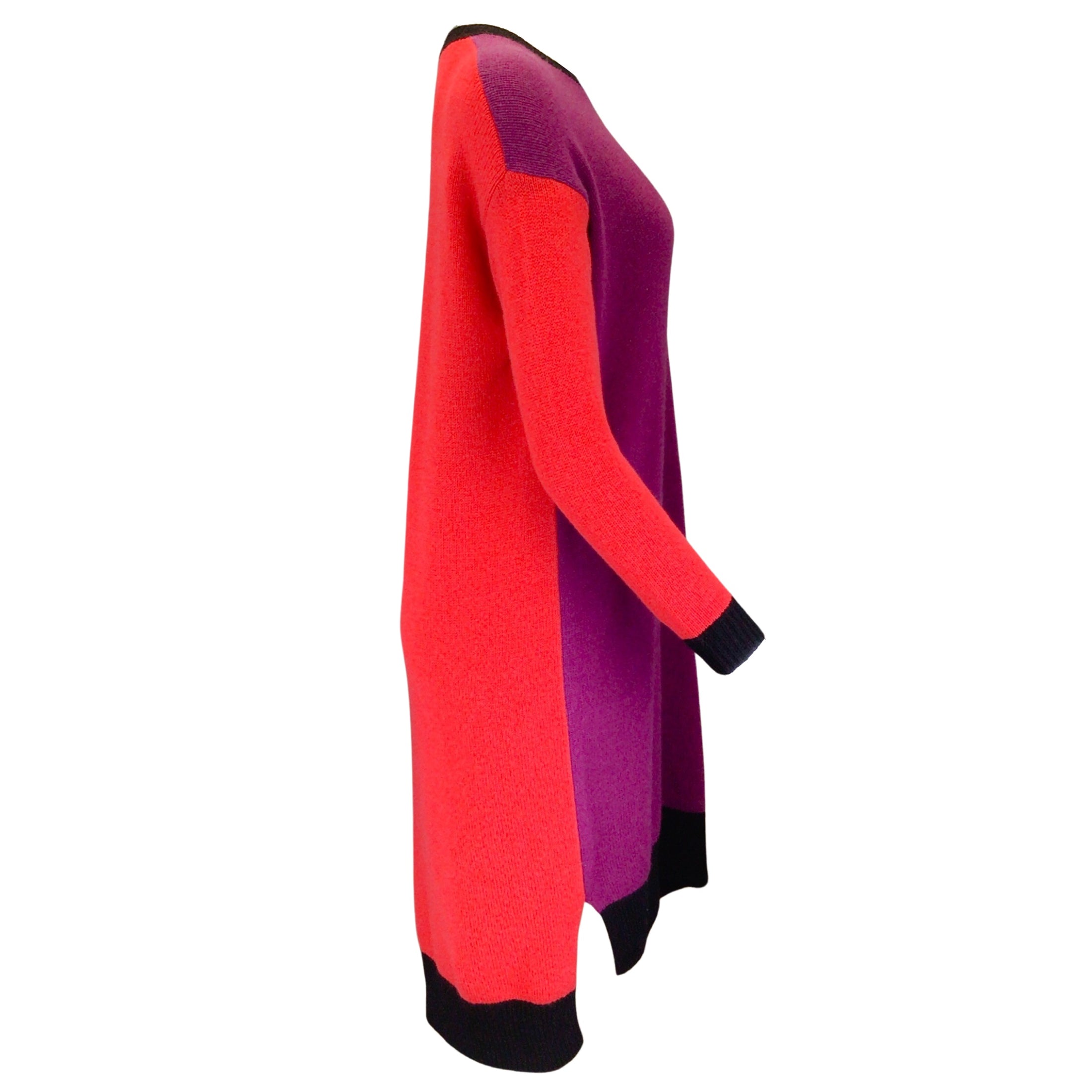 Marni Red / Purple / Black 2022 Colorblock Long Sleeved Cashmere Knit Sweater Dress