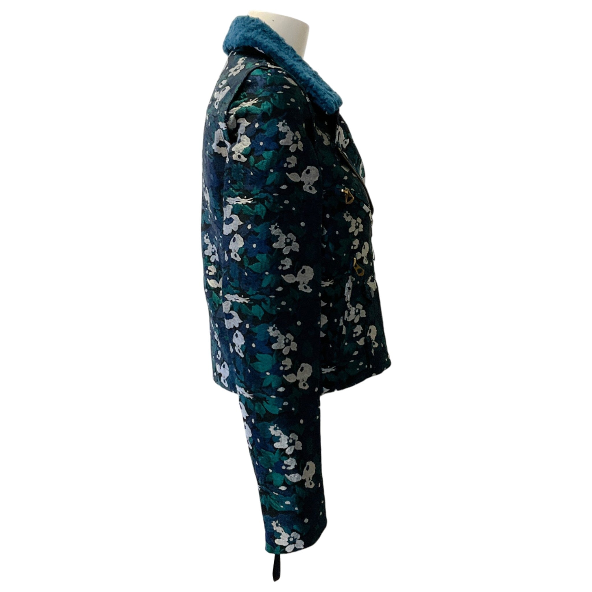 Opening Ceremony Teal Brocade Convertible Jacket / Vest with Shearling