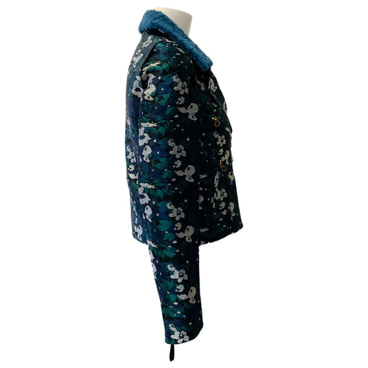 Opening Ceremony Teal Brocade Convertible Jacket / Vest with Shearling