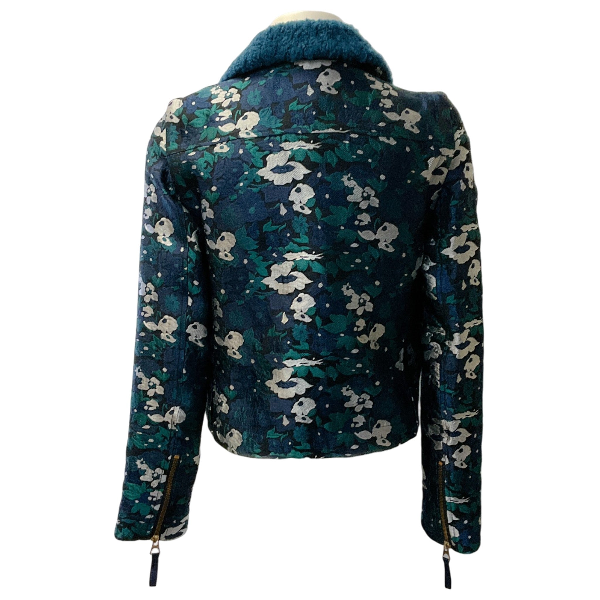 Opening Ceremony Teal Brocade Convertible Jacket / Vest with Shearling