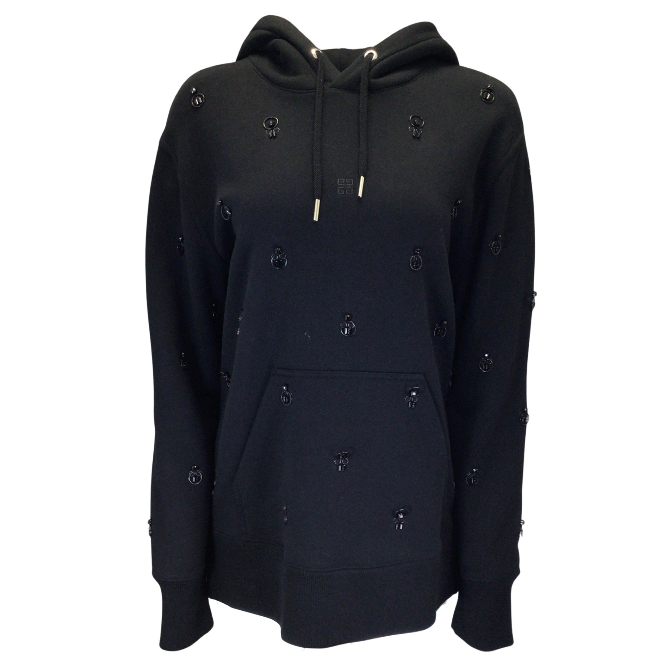 Givenchy Black Metal Embellished Hooded Classic Fit Cotton Sweatshirt