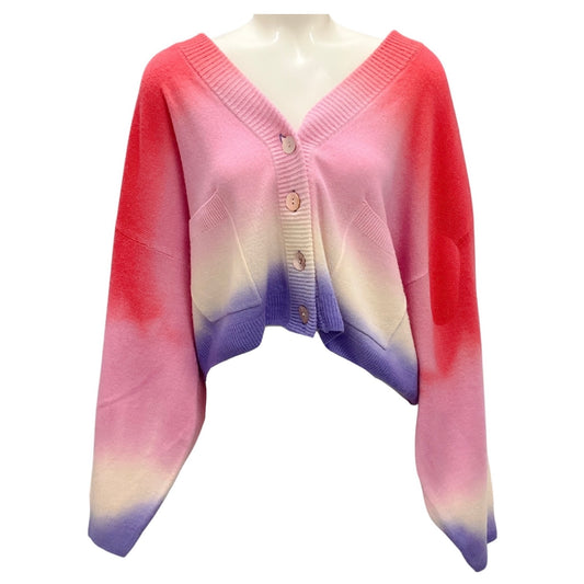 CRUSH. 01234 Pink / Purple Multi Ombre Effect Cashmere Knit Cardigan Sweater