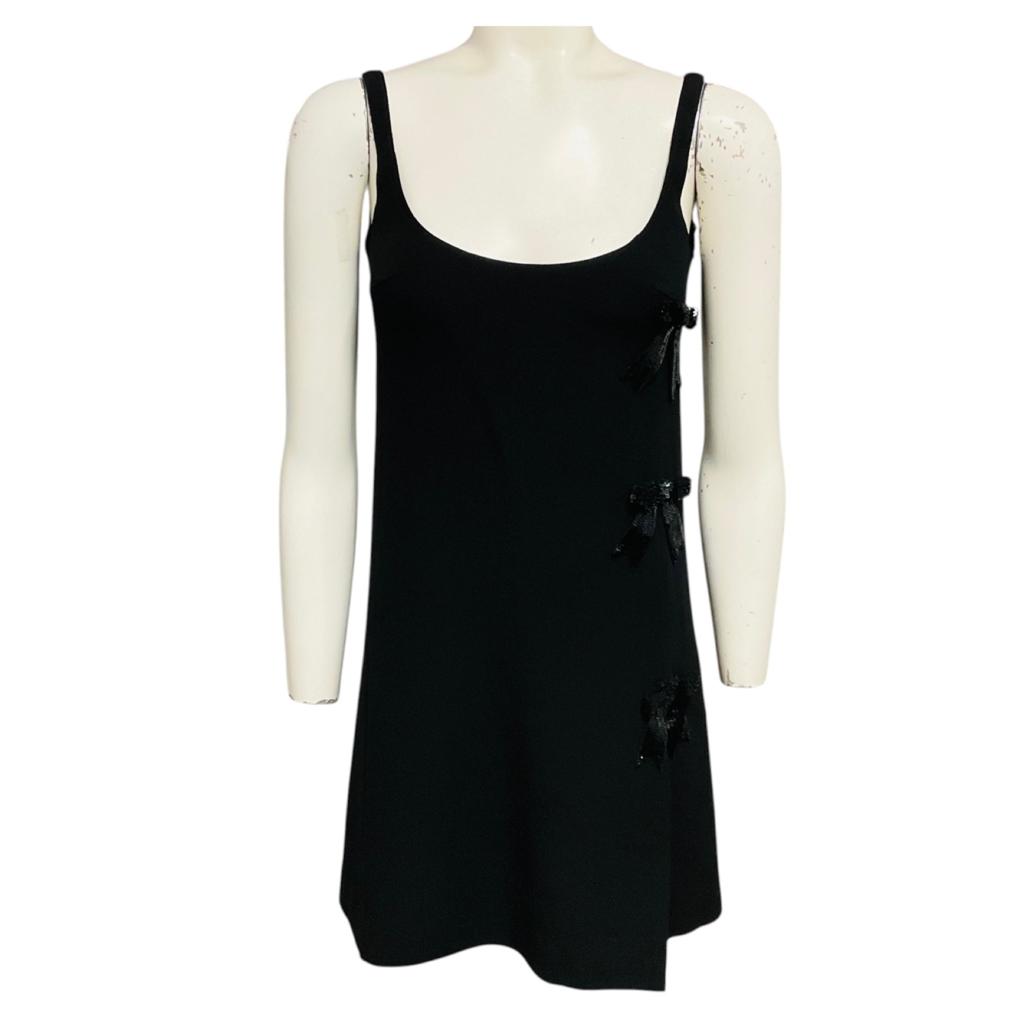 Giambattista Valli Black Sleeveless Crepe Mini Dress with Sequined Bow Embellishments