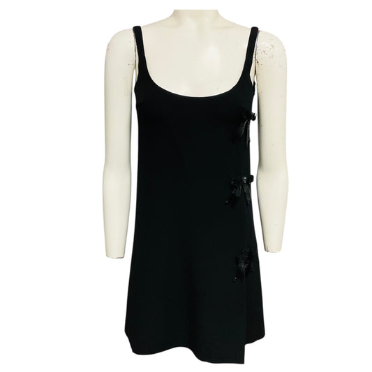 Giambattista Valli Black Sleeveless Crepe Mini Dress with Sequined Bow Embellishments