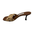 Load image into Gallery viewer, Jimmy Choo Tan Chara 70 Leather and Crochet Raffia Mule Sandal
