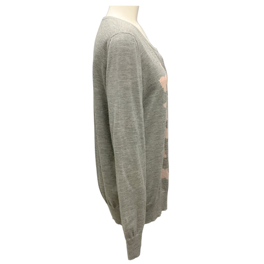 Chanel Grey / Pink Cashmere Knit Cardigan Sweater with CC Logo Buttons