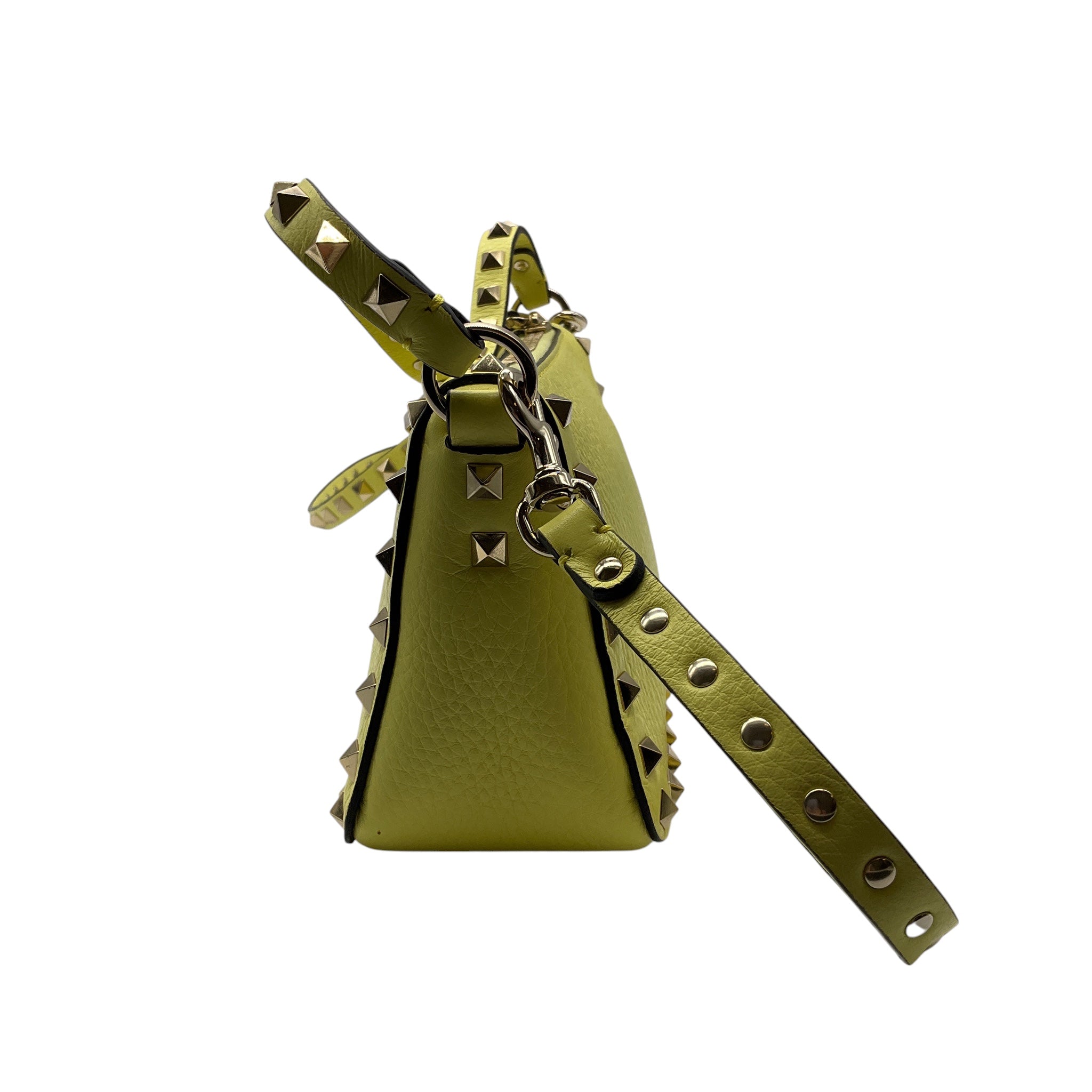 Valentino Yellow / Gold Rockstud Grained Leather Crossbody Bag