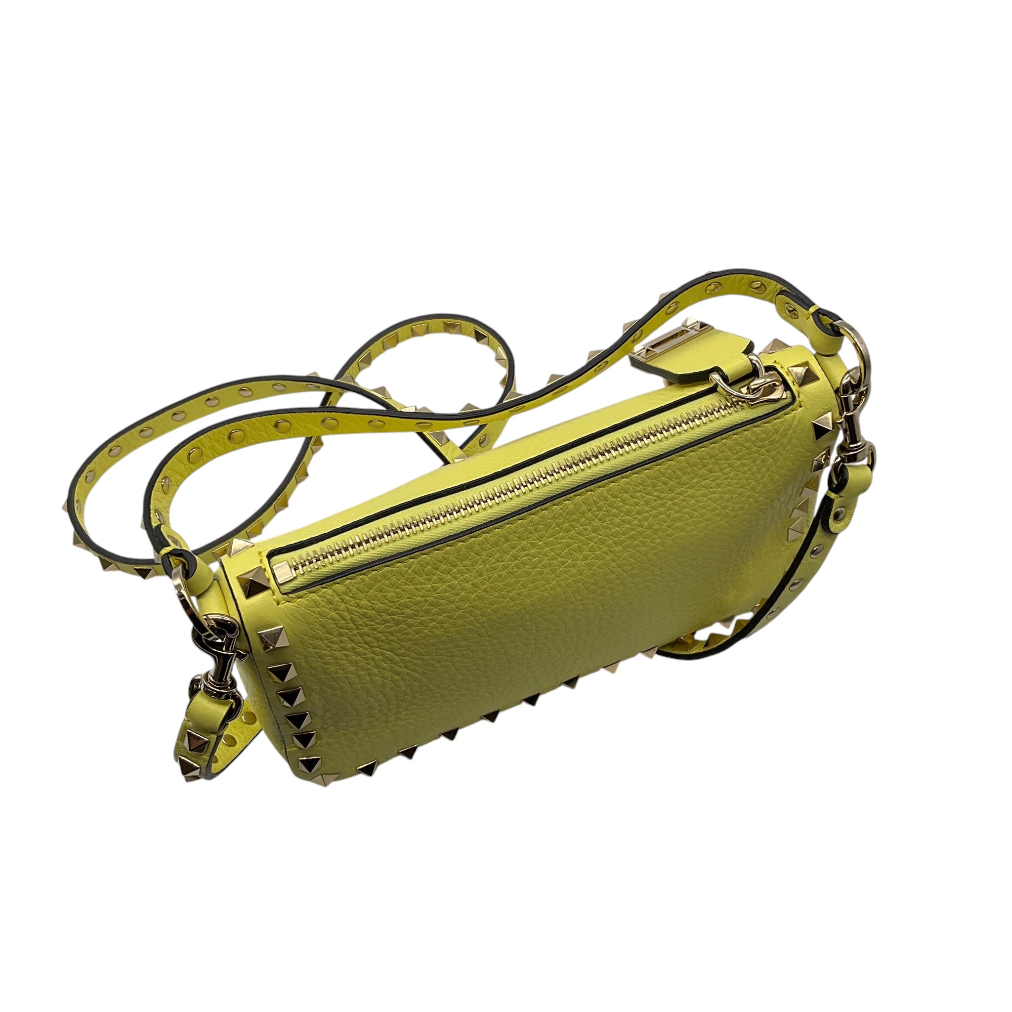 Valentino Yellow / Gold Rockstud Grained Leather Crossbody Bag