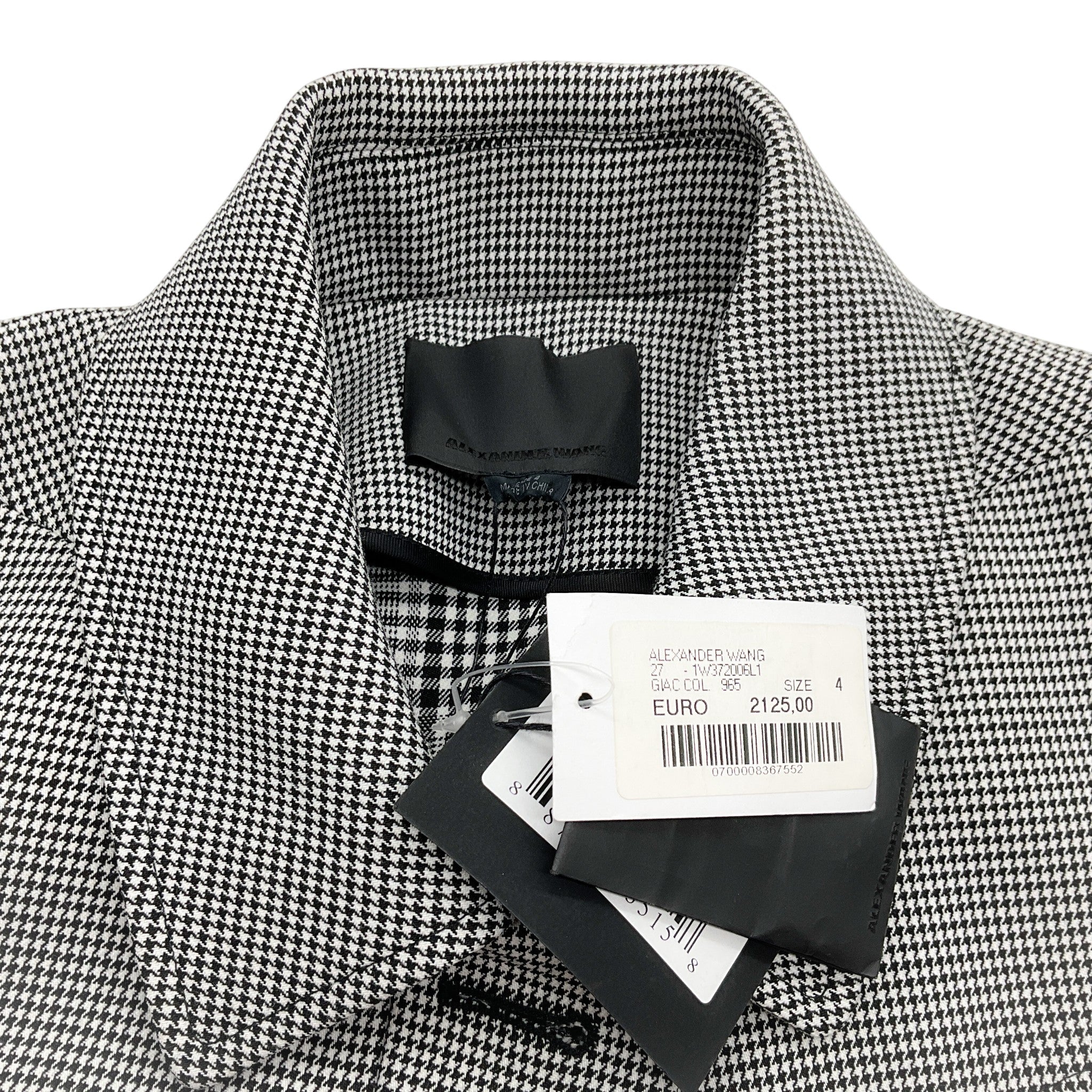 Alexander Wang Black / White Houndstooth Cropped Jacket with Metal Fringe