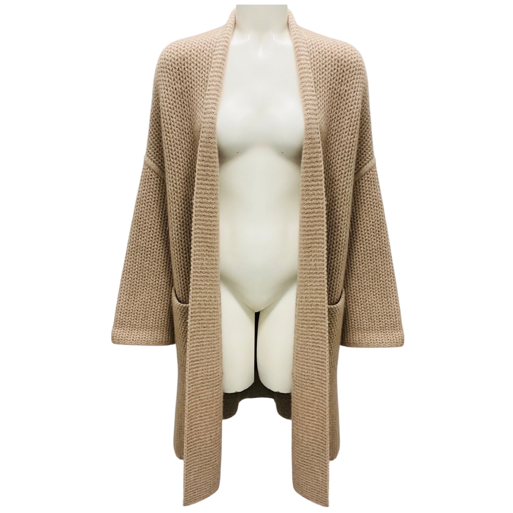 Interdee Taupe Cashmere Knit Long Cardigan Sweater