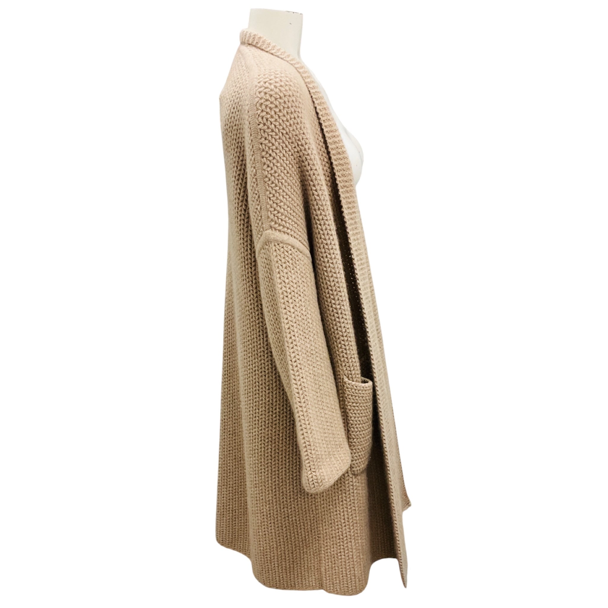 Interdee Taupe Cashmere Knit Long Cardigan Sweater