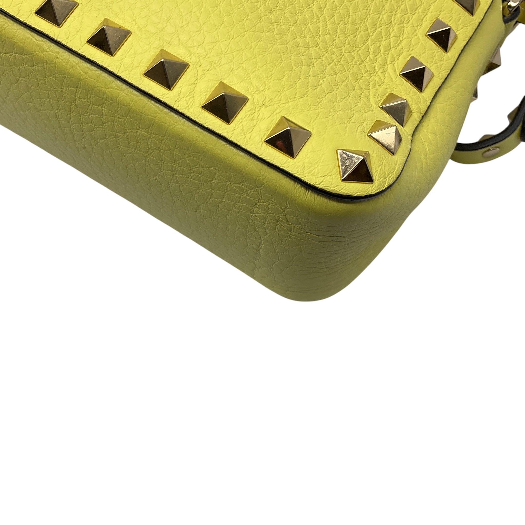 Valentino Yellow / Gold Rockstud Grained Leather Crossbody Bag