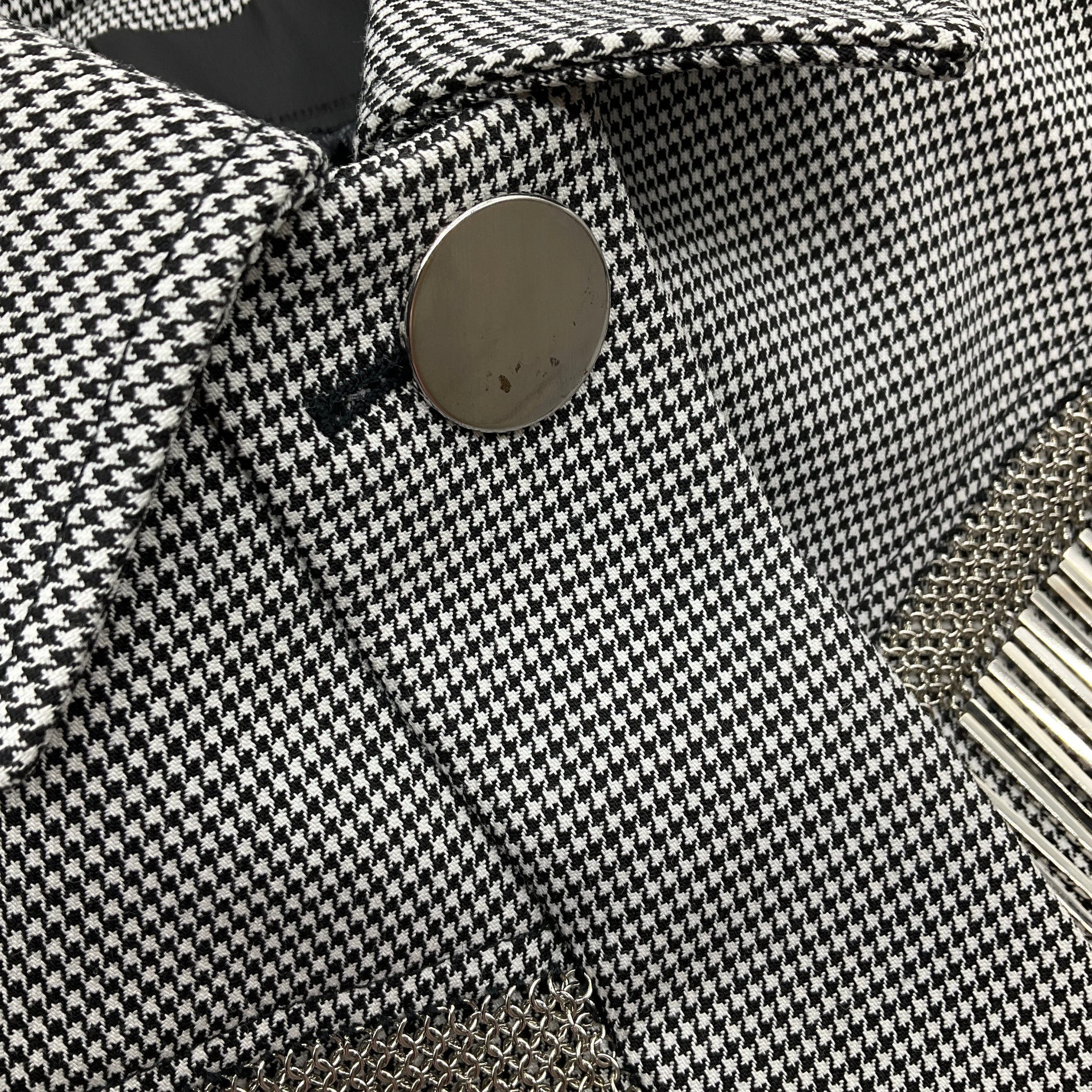 Alexander Wang Black / White Houndstooth Cropped Jacket with Metal Fringe