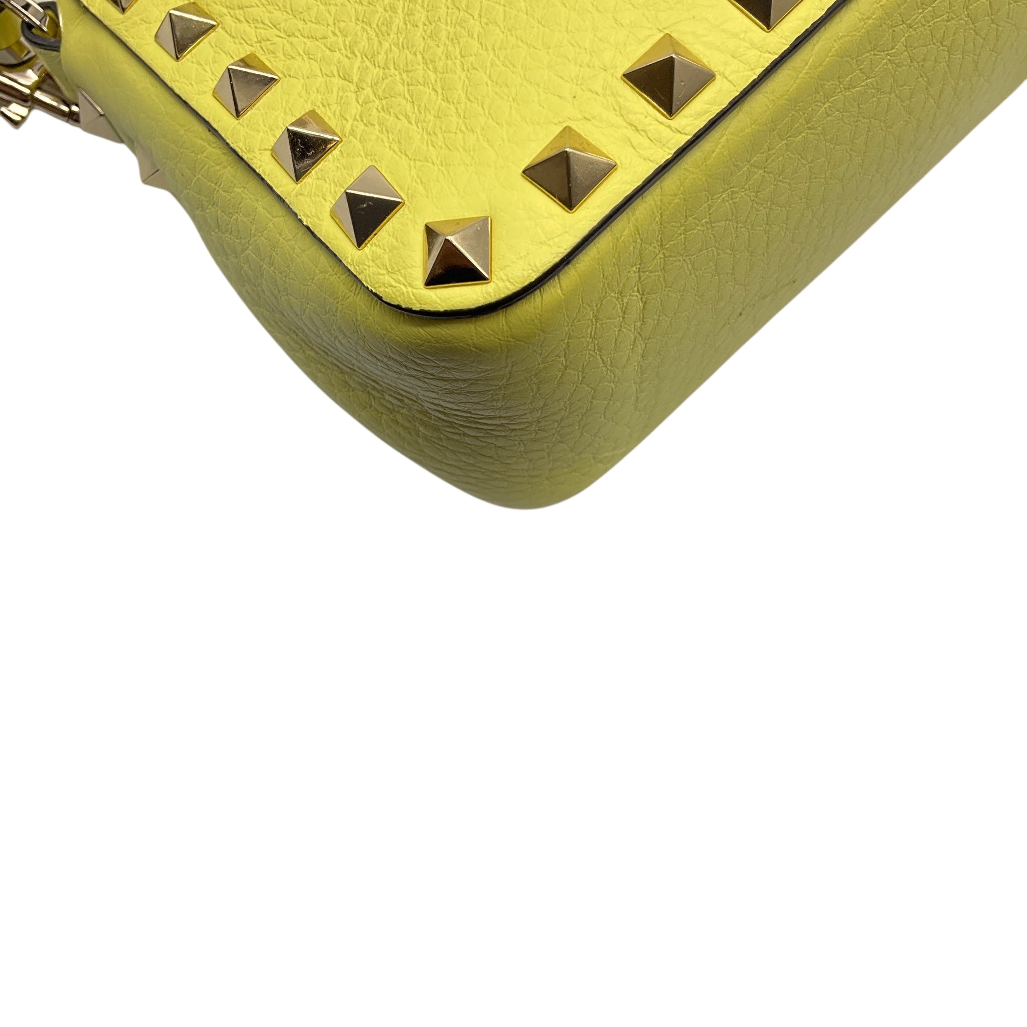 Valentino Yellow / Gold Rockstud Grained Leather Crossbody Bag