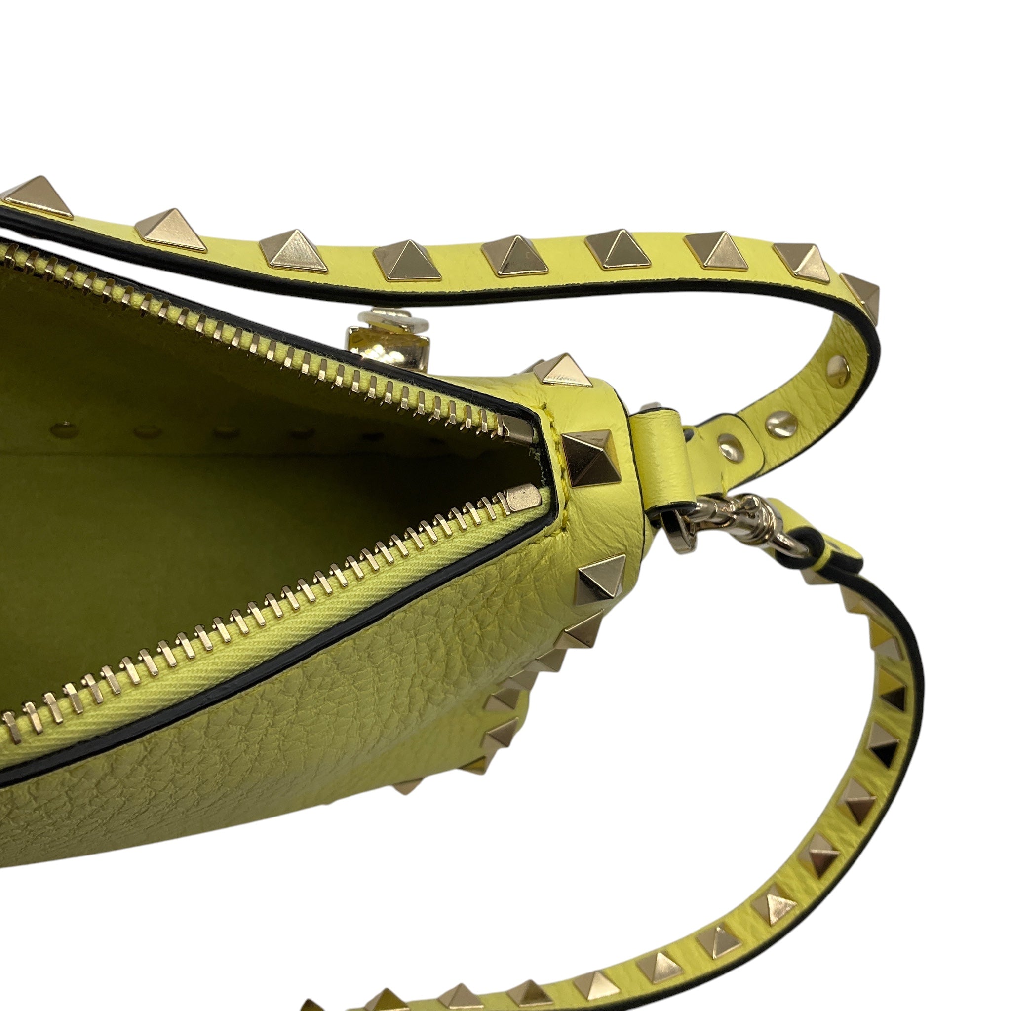 Valentino Yellow / Gold Rockstud Grained Leather Crossbody Bag