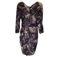 Load image into Gallery viewer, Samantha Sung Black / Brown Printed Ruched Long Sleeved V-Neck Silk Midi Dress

