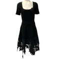 Load image into Gallery viewer, Oscar de la Renta Black Dress with Asymmetrical Floral Lace Hem

