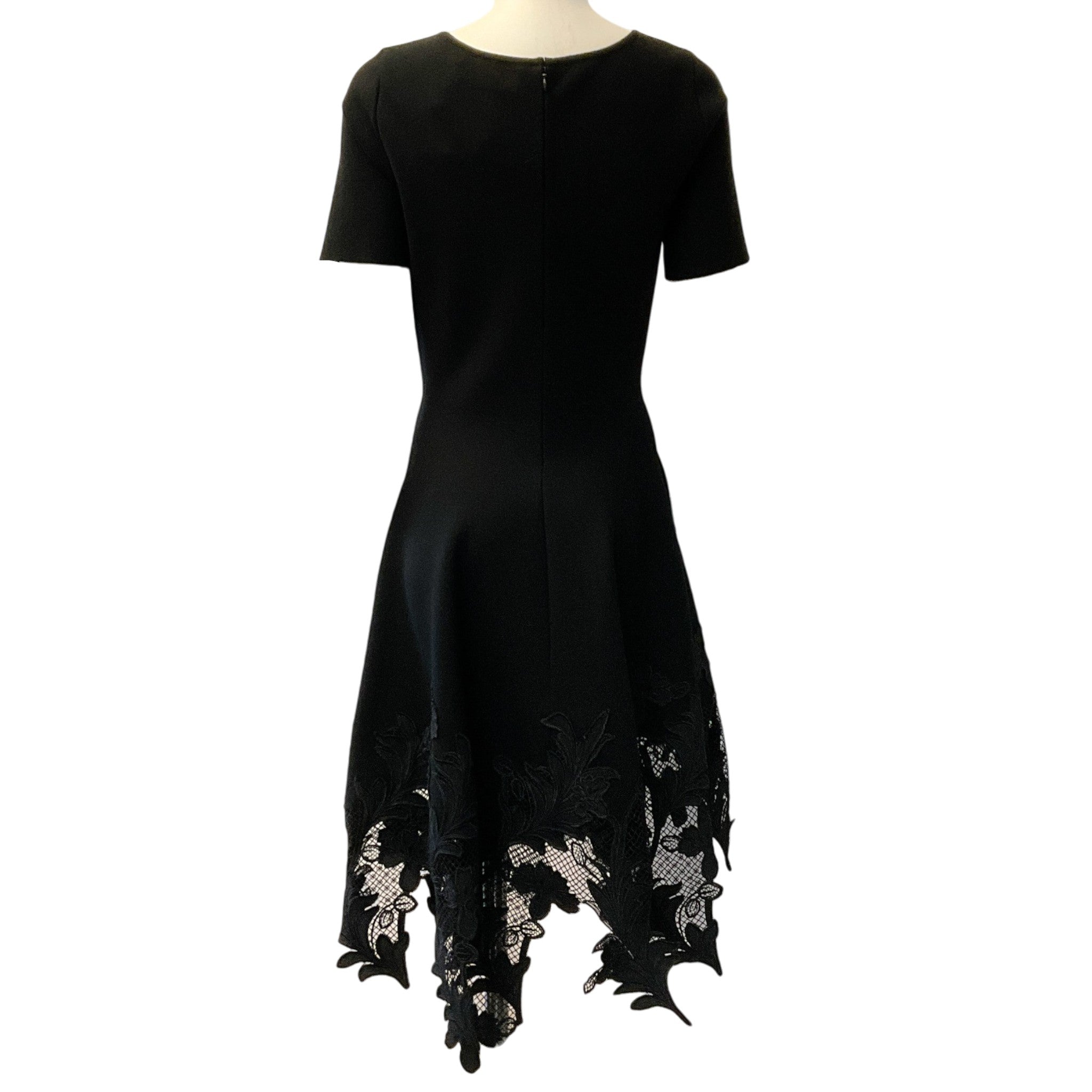Oscar de la Renta Black Dress with Asymmetrical Floral Lace Hem