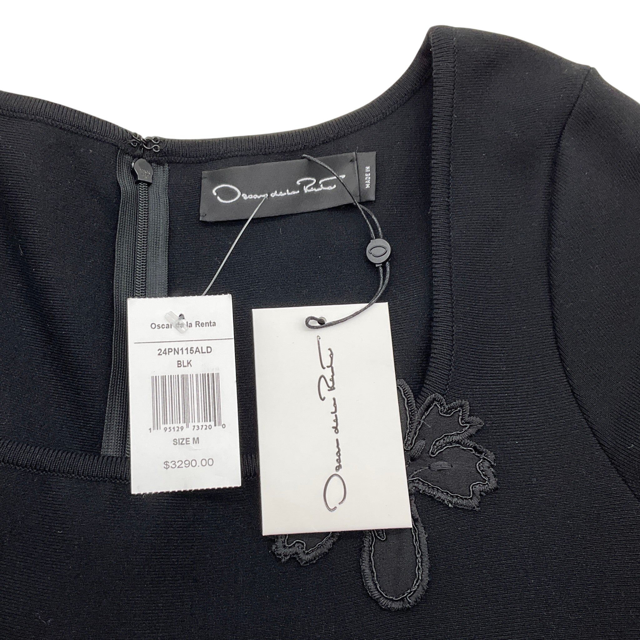 Oscar de la Renta Black Dress with Asymmetrical Floral Lace Hem
