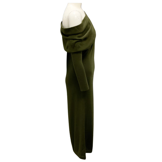 Tom Ford Military Green One Shoulder Cashmere and Silk Knit Midi Dress