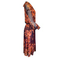 Load image into Gallery viewer, Warm Burgundy / Orange Multi Floral Printed Long Sleeved Silk Midi Dress
